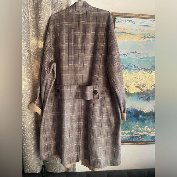 Blank NYC Anthropologie Jacket Women Size 2X Renegade Gray Brown Plaid Longline - Picture 7 of 16